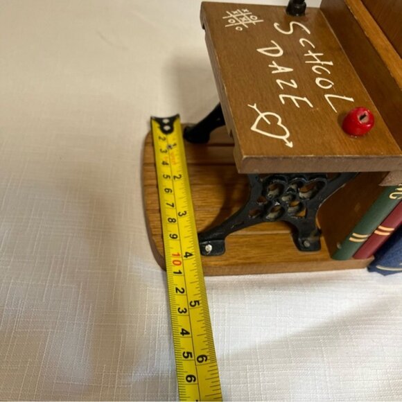 Vintage School Daze Enesco Cast Iron Wood BOOK ENDS Vintage 1970s Pair Teacher - Picture 7 of 10